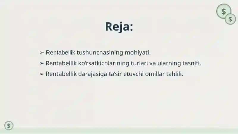 RENTABELLIK KO‘RSATKICHLARI VA ULARGA TA’SIR ETUVCHI OMILLAR TAHLILI 2