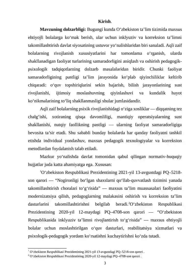 Aqli zaif bolalarda faoliyat samaradorligi 2