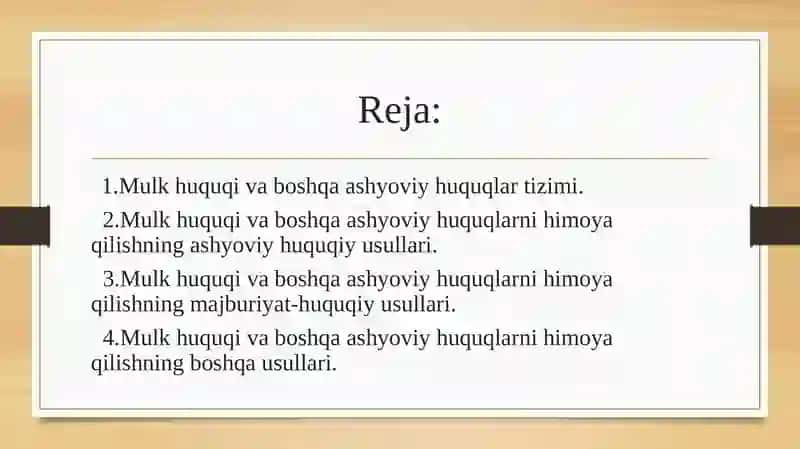 Mulk huquqi va boshqa ashyoviy huquqlarni himoya qilish 2