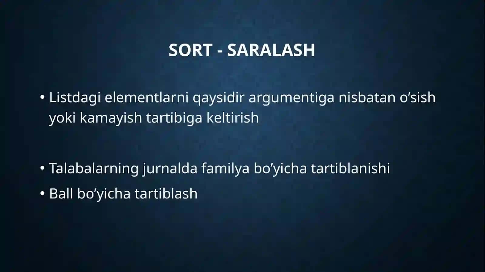 Ma'lumoatlarni saralash usullarini tadqiq qilish | Sorting 2
