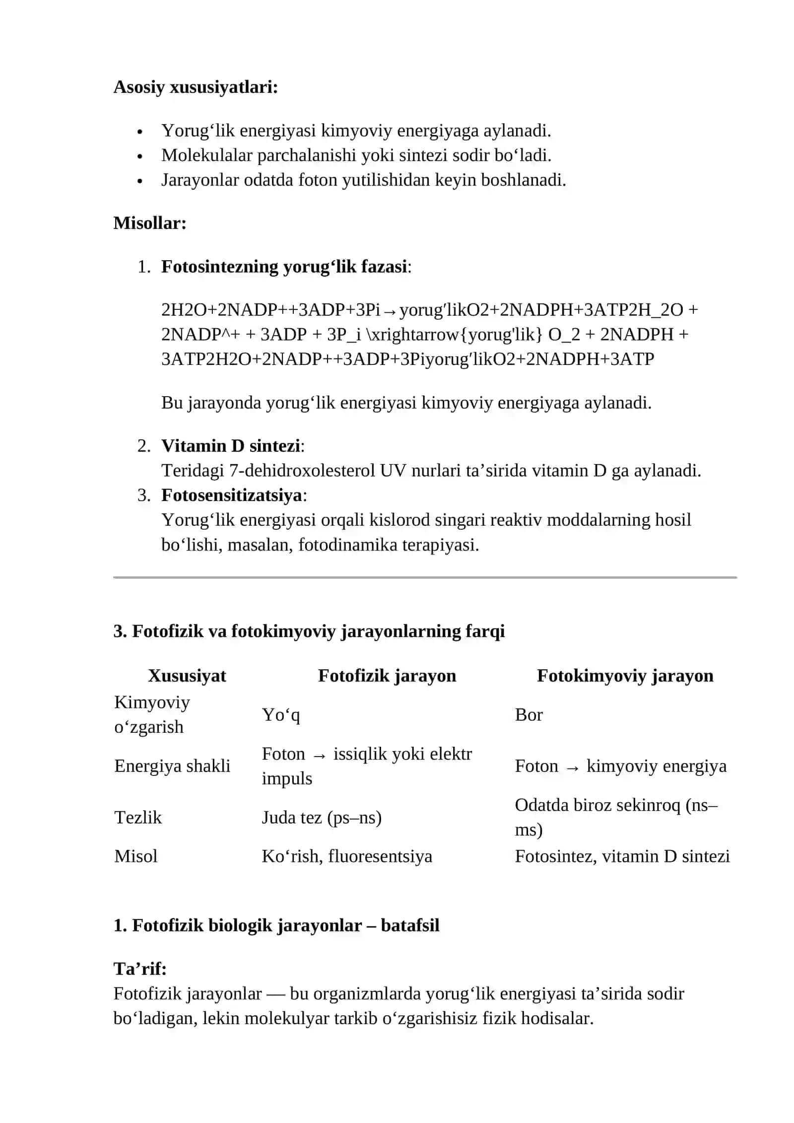 Fotofizik va fotokimyoviy biologik jarayonlar 2