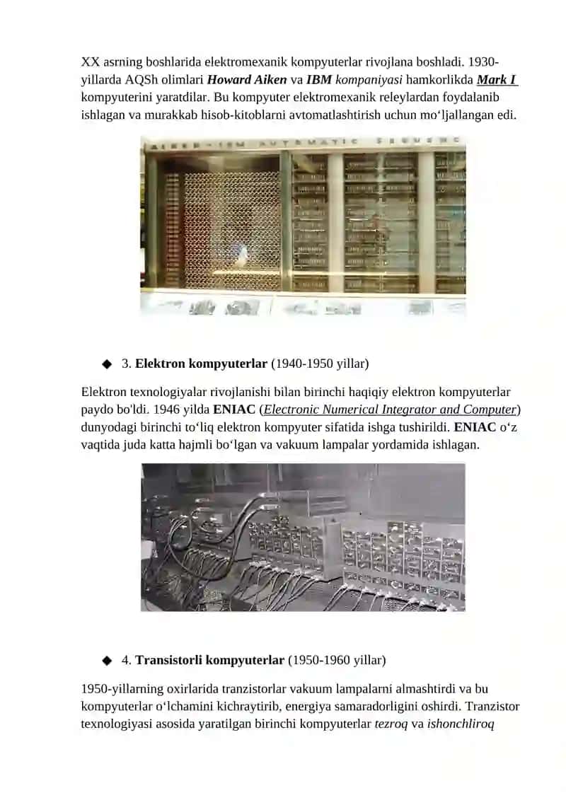 Kompyuterlarning rivojlanish tarixi 2