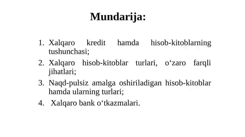 Xalqaro kredit va hisob-kitoblarni tartibga solinishi 2