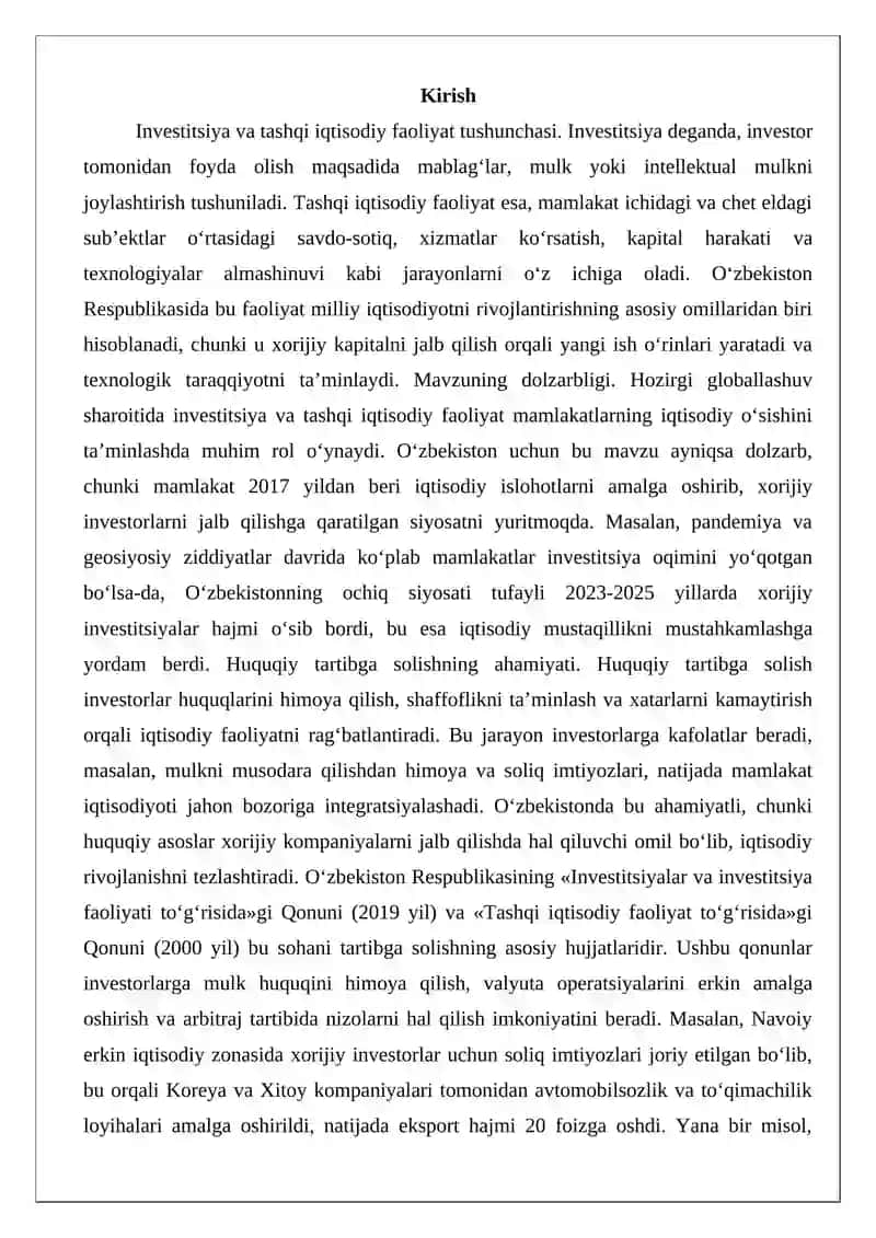 Investitsiya va tashqi iqtisodiy faoliyatni huquqiy tartibga solish 2