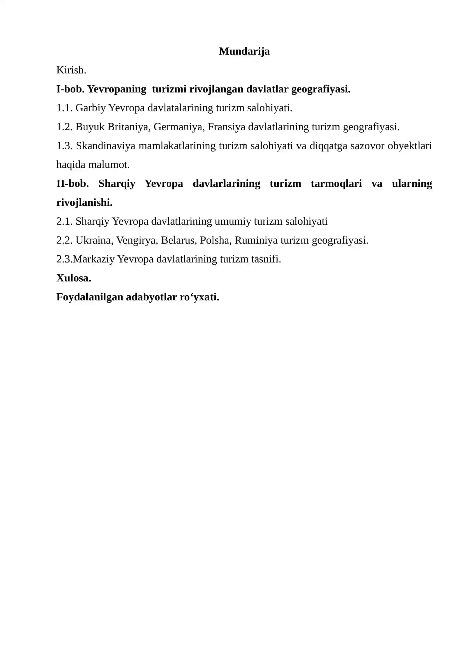 Yevropaning turizm rivojlangan mamlakatlar geografiyasi 2