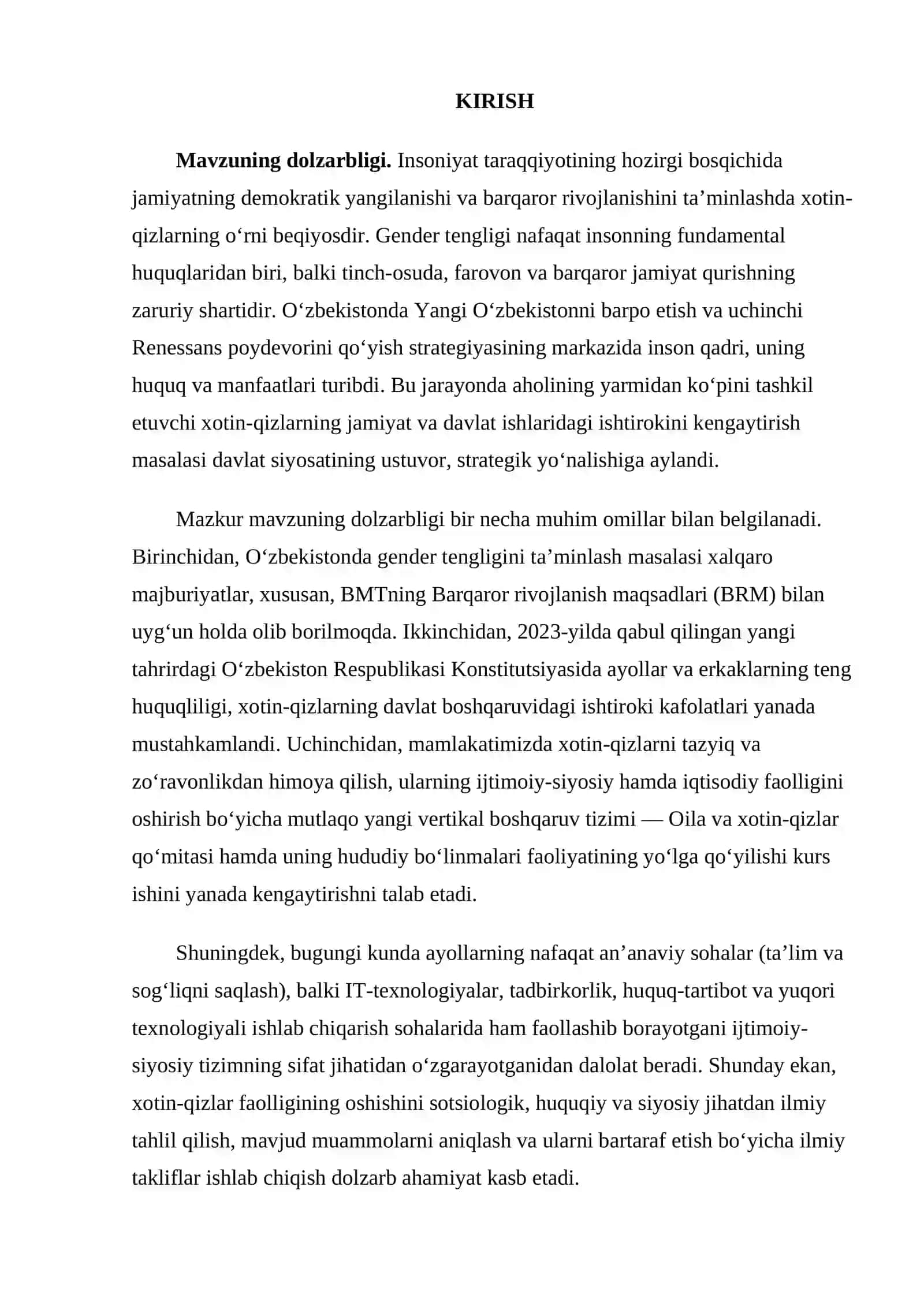 O‘ZBEKISTONDA GENDER SIYOSATI VA XOTIN-QIZLAR FAOLLIGINING OSHISHI 2
