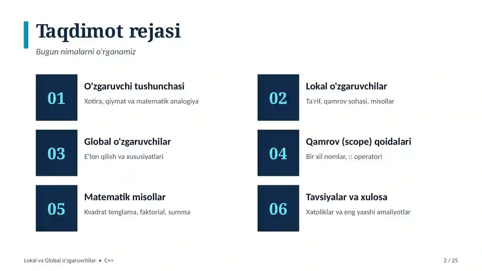 MATEMATIKA YO'NALISHI TALABALARI UCHUN 2
