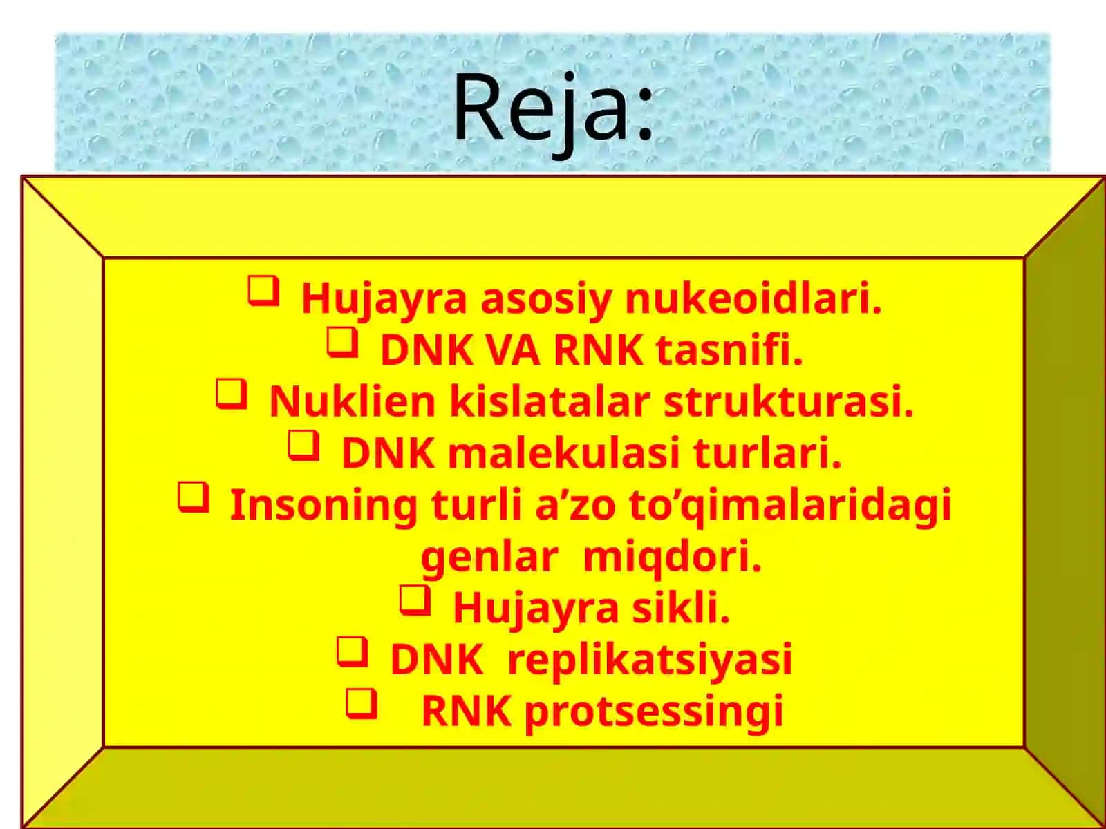 KarimxonovaFarzonaxon biokimyofanidan "Nukleinkislotalar. DNK va RNK. RNK protsessingi." mavzusidagi taqdimoti 2