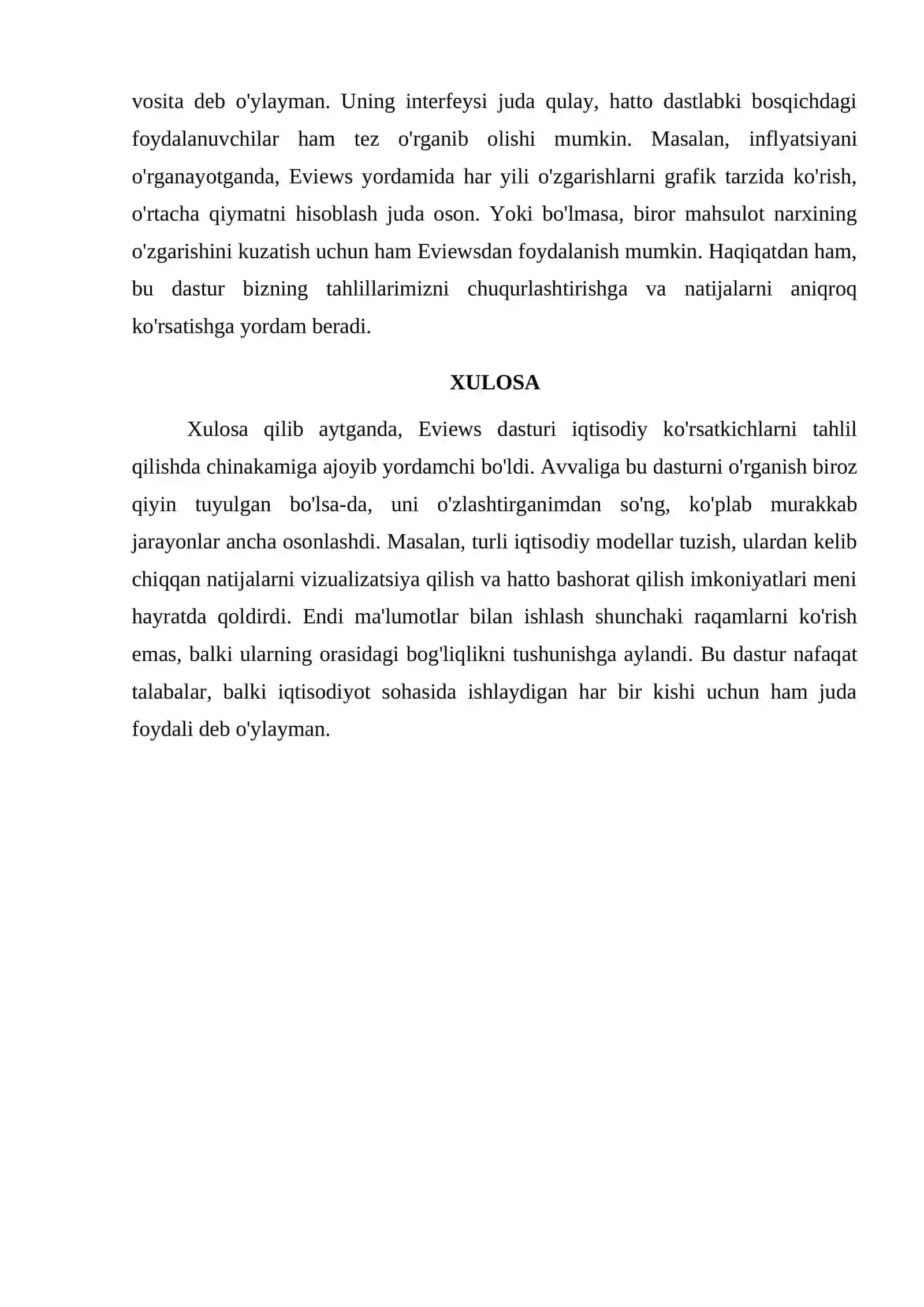 IQTISODIY KO'RSATKICHLAR TAHLILIDA EVIEWS PAKETIDAN FOYDALANISH 2