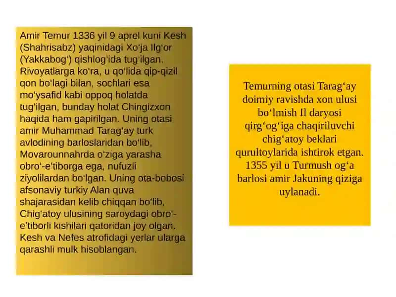 Amir Temur va uning davrida amalga oshirilgan buniyodkorlik ishlari 2