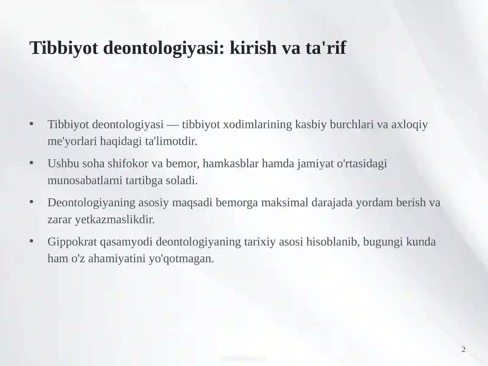 Tibbiyot Deontologiyasi va Zamonaviy Tibbiyotning Dolzarb Muammolari 2