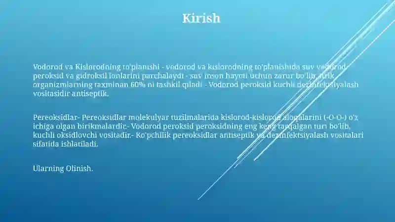 Vodorod Va Kislorodning Birikmalari Pereoksidlar Va Ularning Olinish Xossalari 2