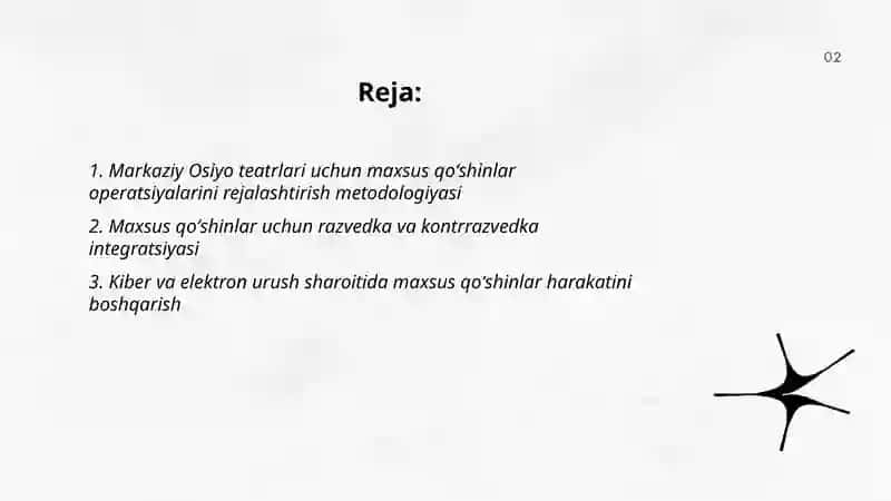 Markaziy Osiyo harbiy harakatlar teatrida maxsus qoshinlar harakatini olib borilishini tashkillashtirish va otkazishga zamonaviy qarashlar 2
