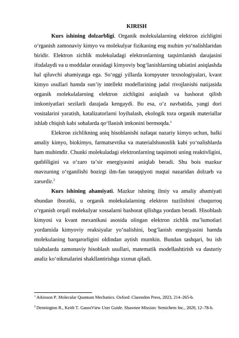 ORGANIK MOLEKULALARNING ELEKTRON ZICHLIGINI HISOBLASH VA BASHORAT QILISH 2
