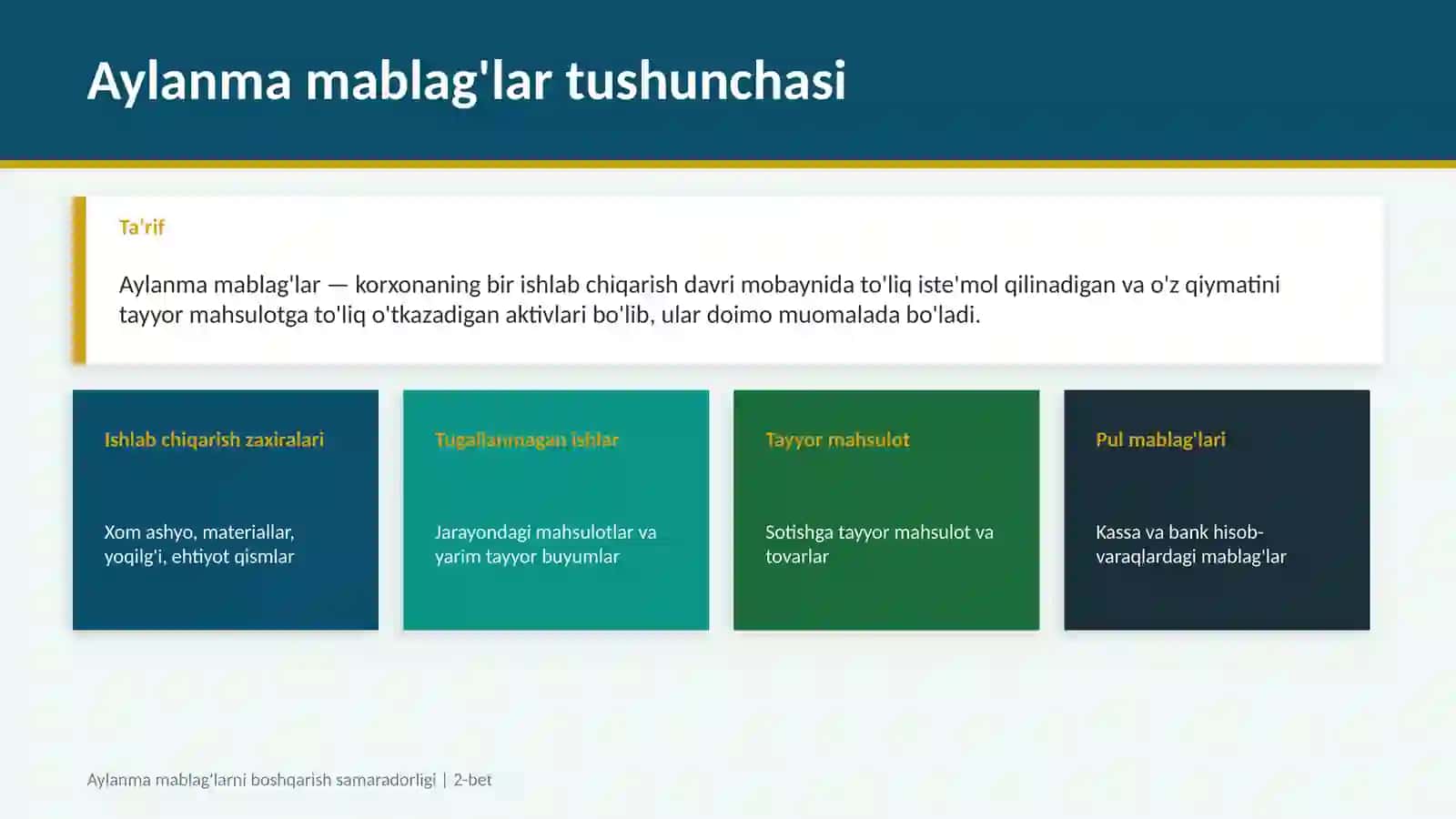 AYLAMMA MABLAG'LARNI BOSHQARISH SAMARADORLIGI 2