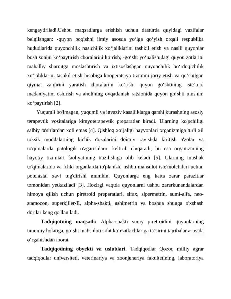 Alpha-Shakti Piretroidi bilan Zaharlangan Quyon Go'shtini Veterinariya-Sanitariya Ekspertizasi 2