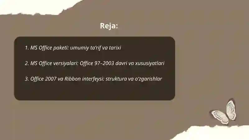 MS Office paketi versiyalari, tarkibi va ularning vazifalari 2