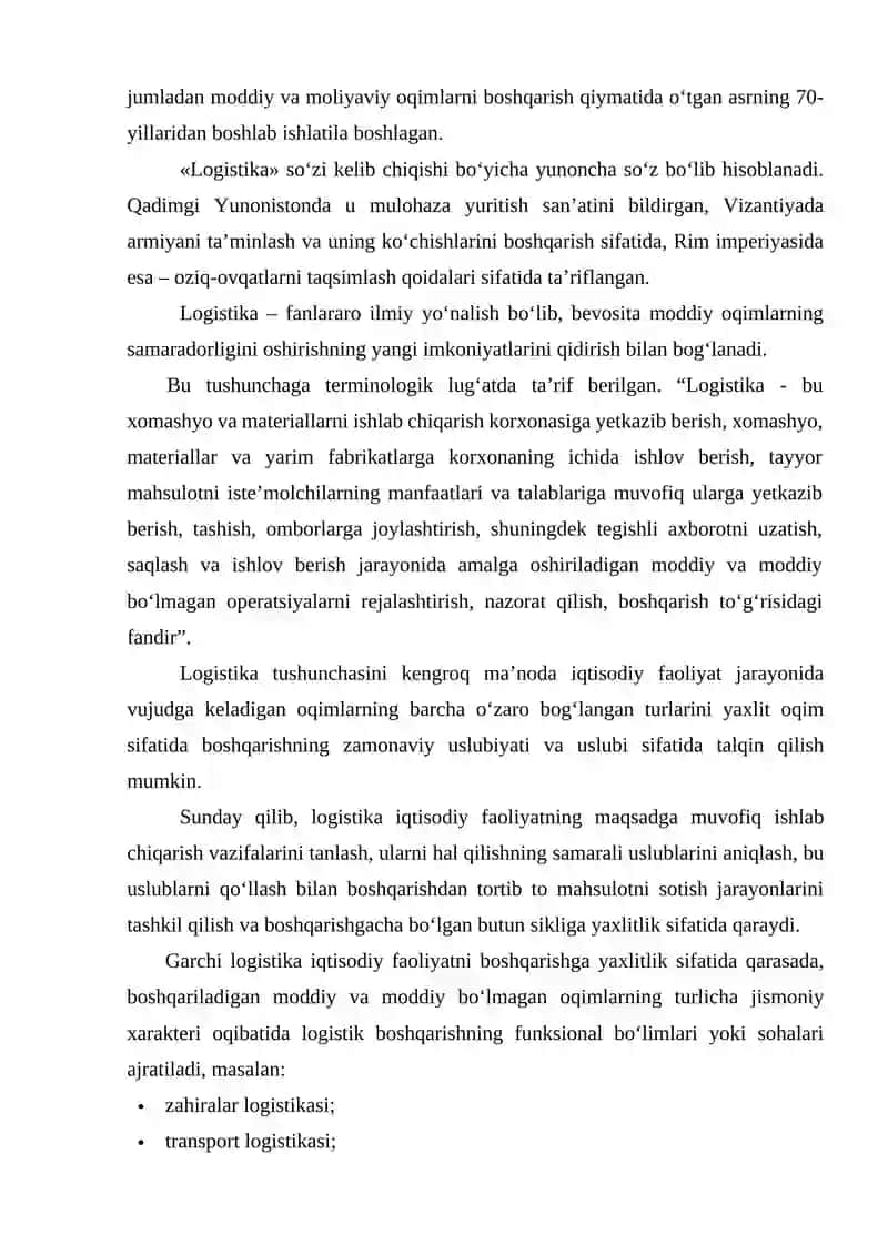 XALQARO LOGISTIK XIZMATLAR TIZIMI VA UNING RIVOJLANISH YO’NALISHLARI 2