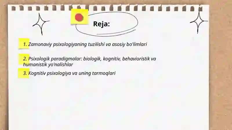 Hozirgi zamon psixologiyasining tuzilishi va tarmoqlari 2