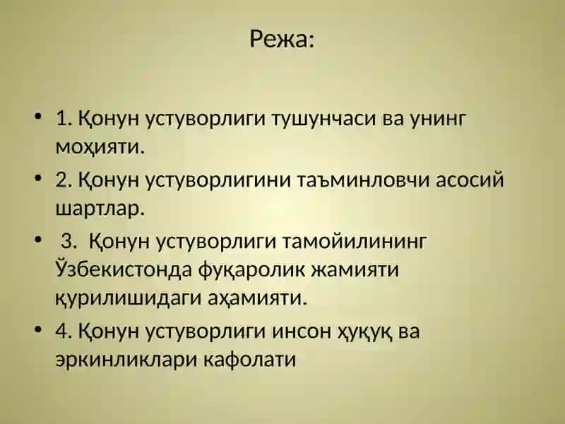 УЗБЕКИСТОНДА КОНУН УСТУВОРЛИГИНИ ТАЪМИНЛАШНИНГ ДЕМОКРАТИК АСОСЛАРИ 2