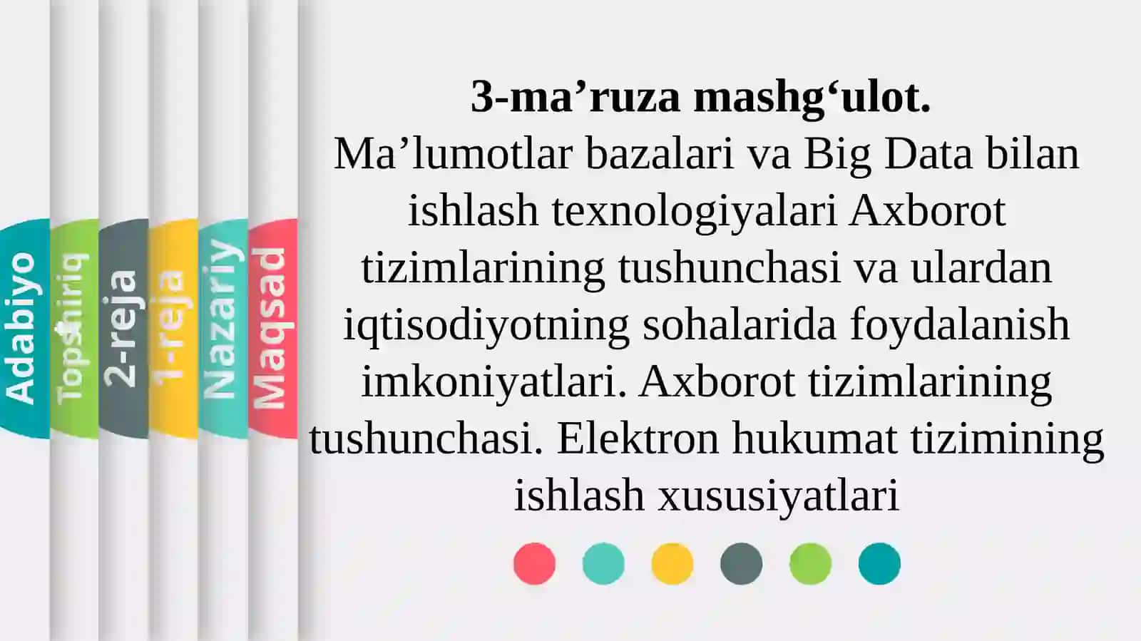 Iqtisodiyotda axborot kommunikatsion texnologiyalari va tizimlar fanidan ma’ruzamashg‘ulotidaftari 2