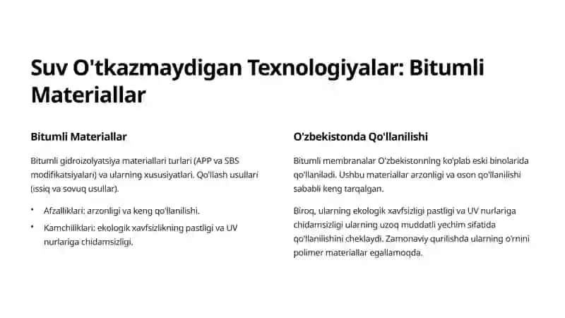 Suv O'tkazmaydigan va Kapillyar To'suvchi Qatlamlarni Qurish Texnologiyalari 2