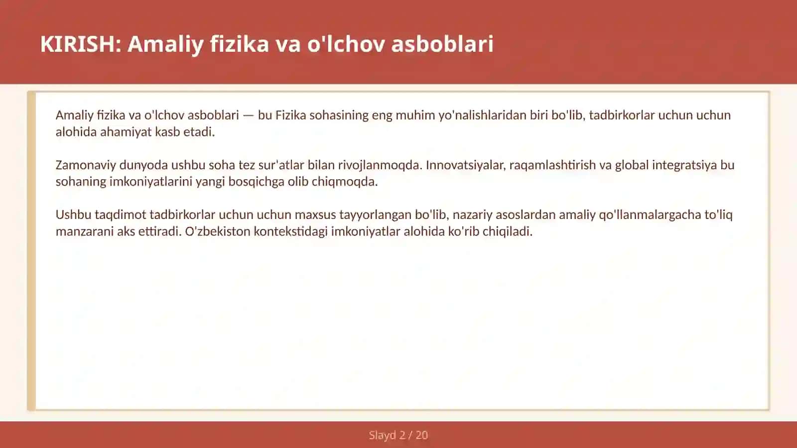 Amaliy fizika va o'lchov asboblari 2