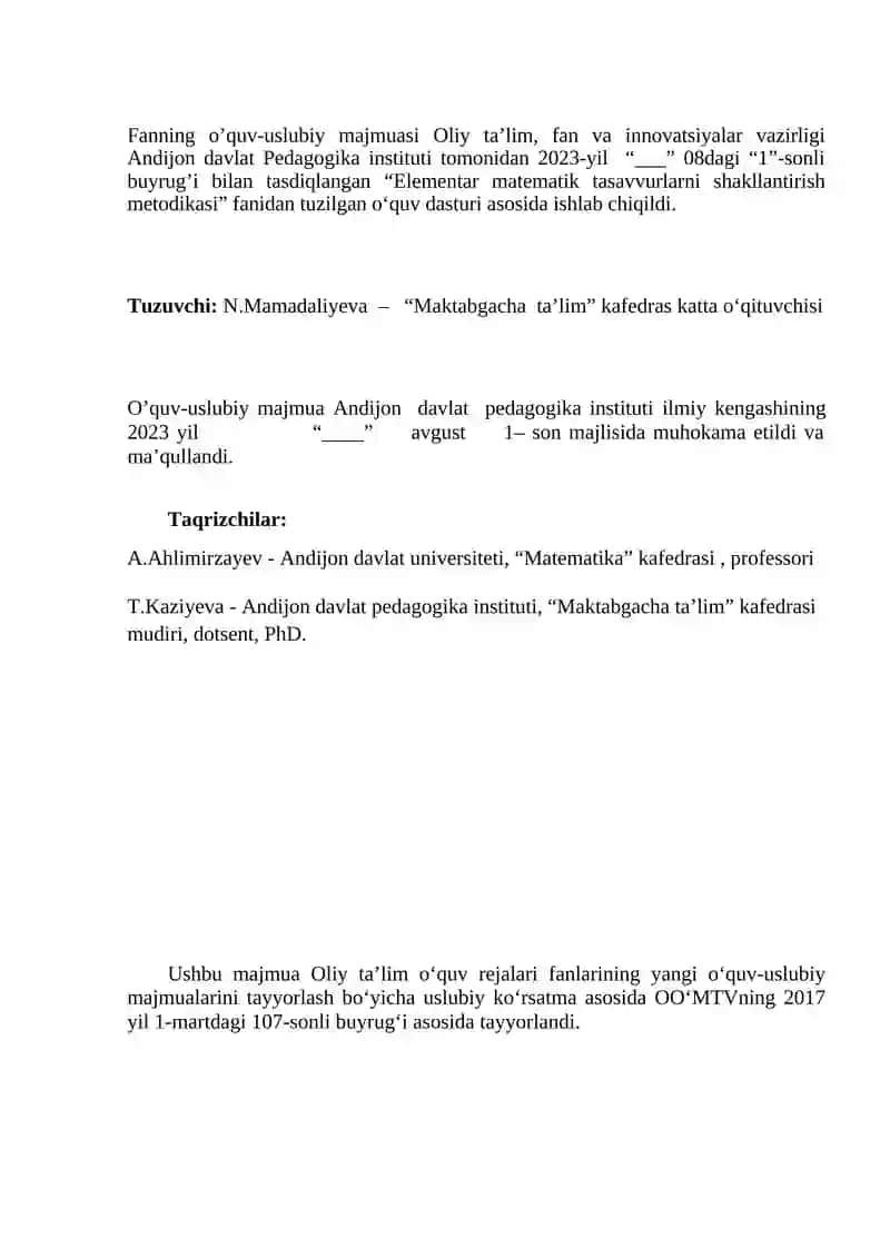 Elementar matematik tasavvurlarni shakllantirish metodikasi 2