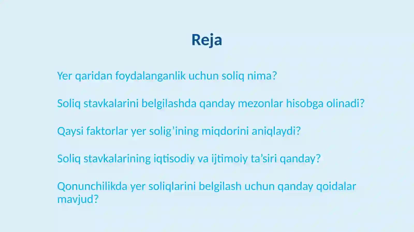 Yer qaridan foydalanganlik uchun soliq va uning stavkalarini belgilash mezonlari 2