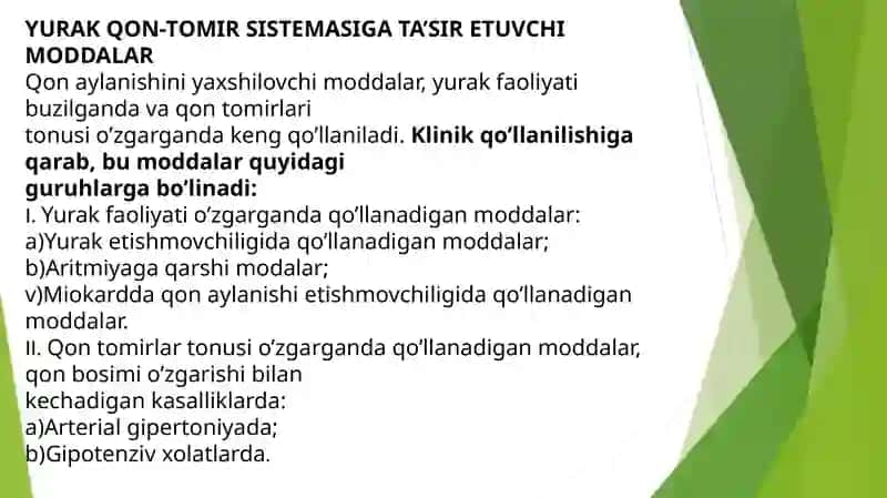 Yurak qon-tomir sistemasi ta'sir etuvchi moddalar 2