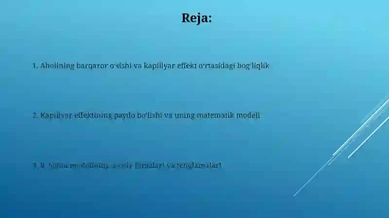 R.Solou modelida kapilatling chiqib kelishi aholi soni oʻsishning barqaror muvozanati 2