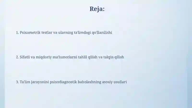 Ta'lim jarayonini psixodiagnostika qilish usullari 2