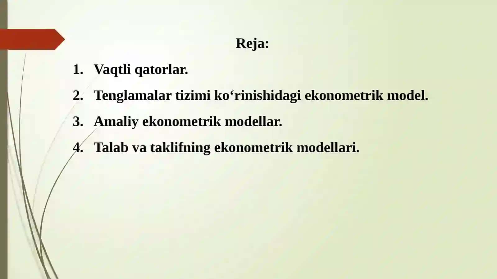 Vaqtli qatorlar. Tenglamalar tizimi ko‘rinishidagi ekonometrik model 2