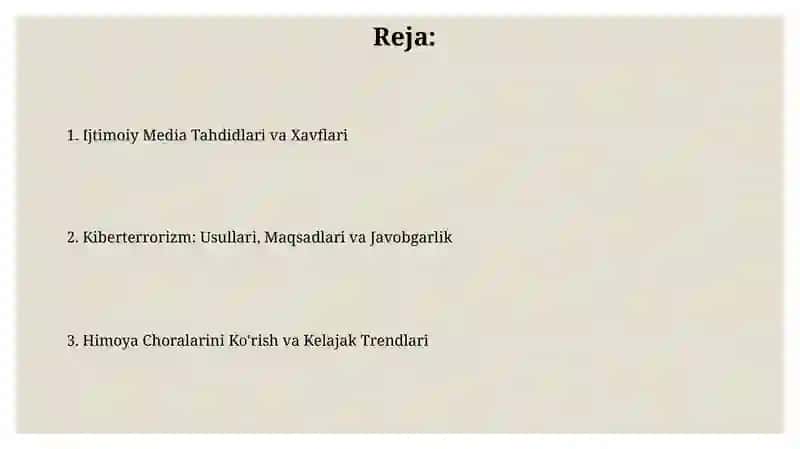 Ijtimoiy mediada taxdid va xavf xatarlar va Kiberterrorizm 2