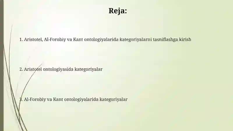 Aristotel, Farobiy va Kant ontologiyalarida kategoriyalarning tasnifi 2