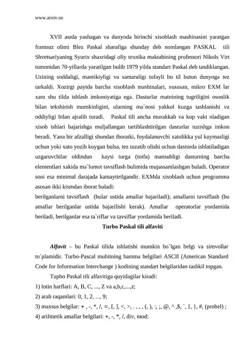 Turbo Paskal tili alfaviti 2