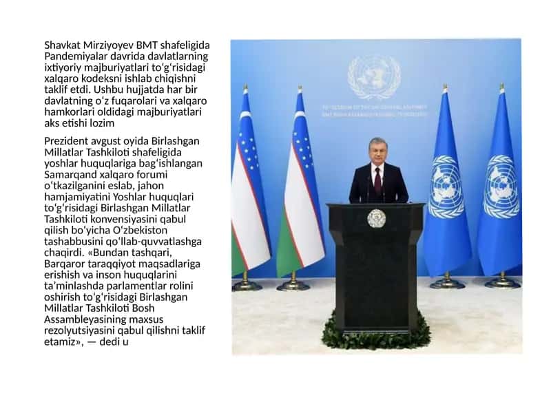 O'zbekiston Respublikasi Prezidentining BMT 75-sessiyasidagi o'zbek tilidagi nutqi 2