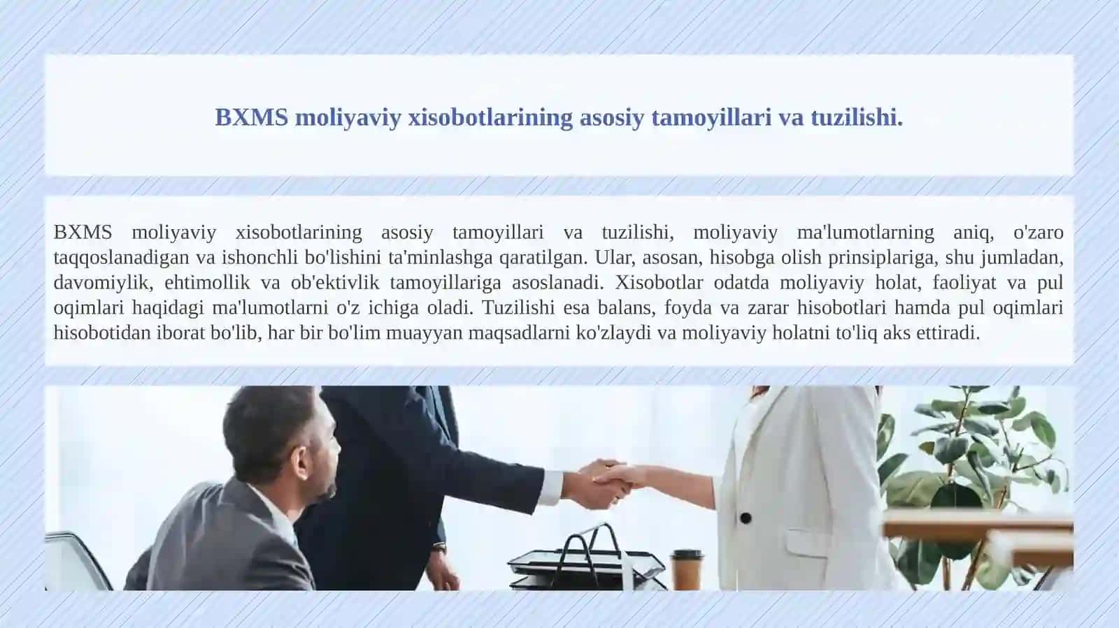 1 sonli BXMS moliyaviy xisobotni taqdm etish standartlarining mazmuni va qo'llanilishi 2