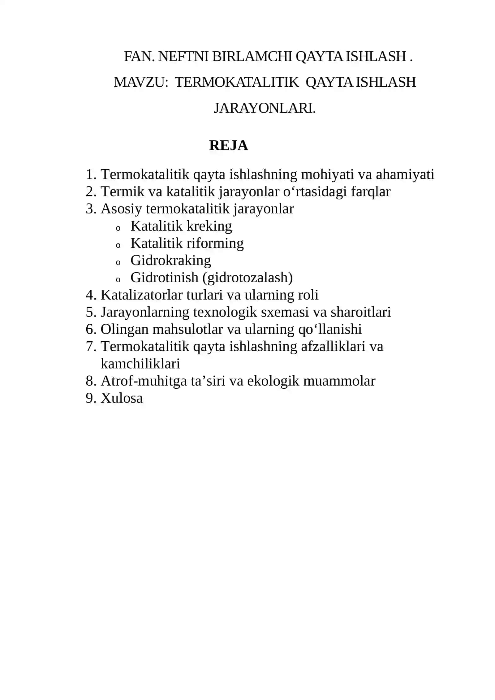 TERMOKATALITIK QAYTA ISHLASH JARAYONLARI 2