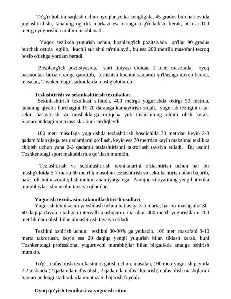 Qisqa masofaga yugurish texnikasini oʻrgatish 2