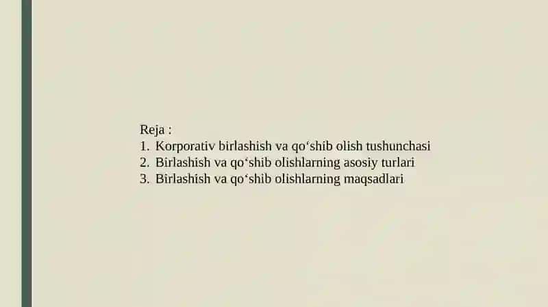 Korporativ birlashishlar va qo'shibolishlar 2