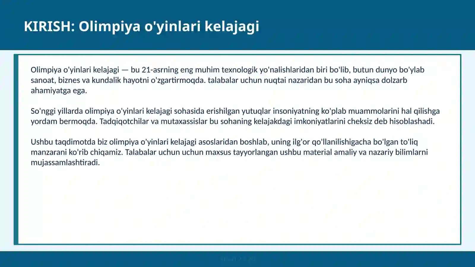 Olimpiya O'yinlari Kelajagi 2