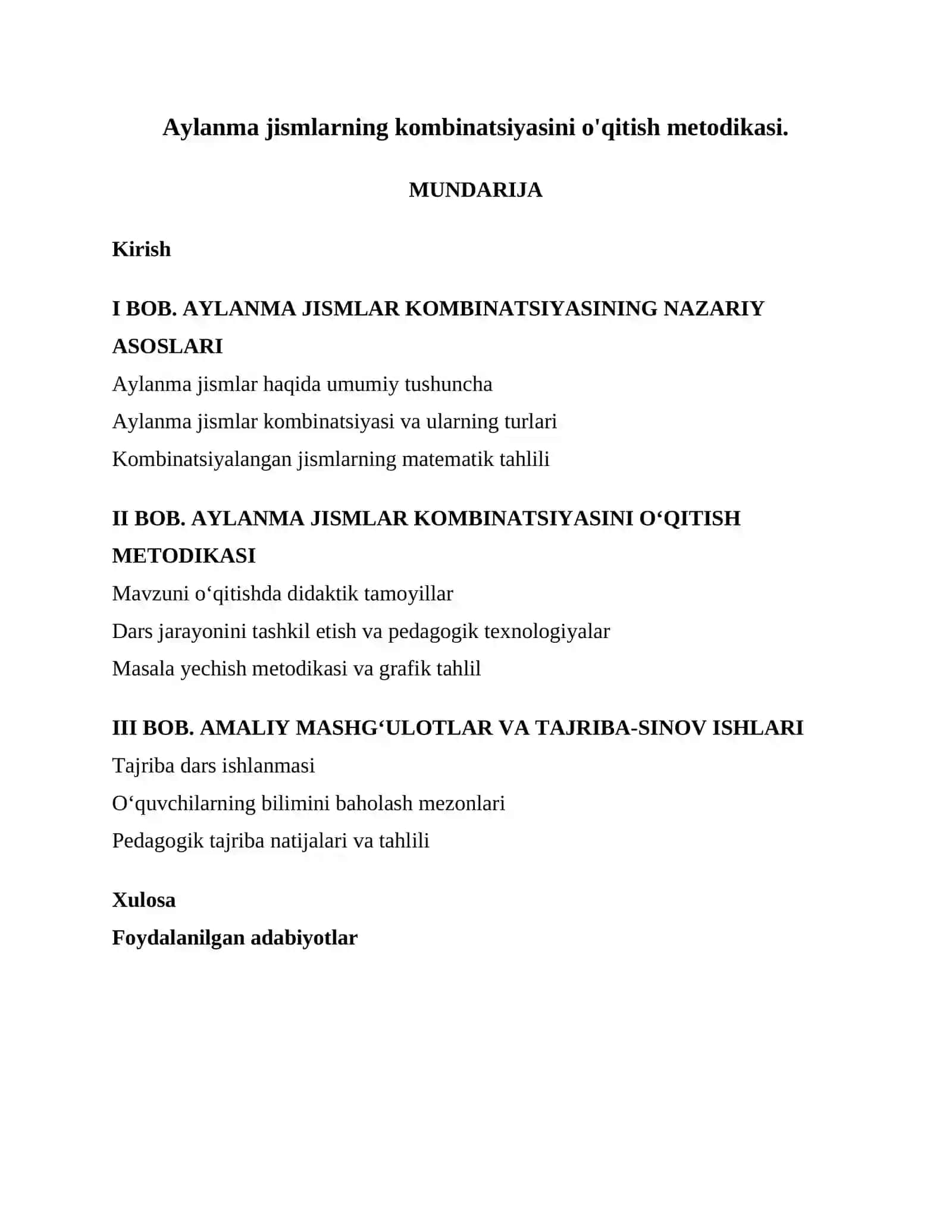 Aylanma jismlarning kombinatsiyasini o'qitish metodikasi 2