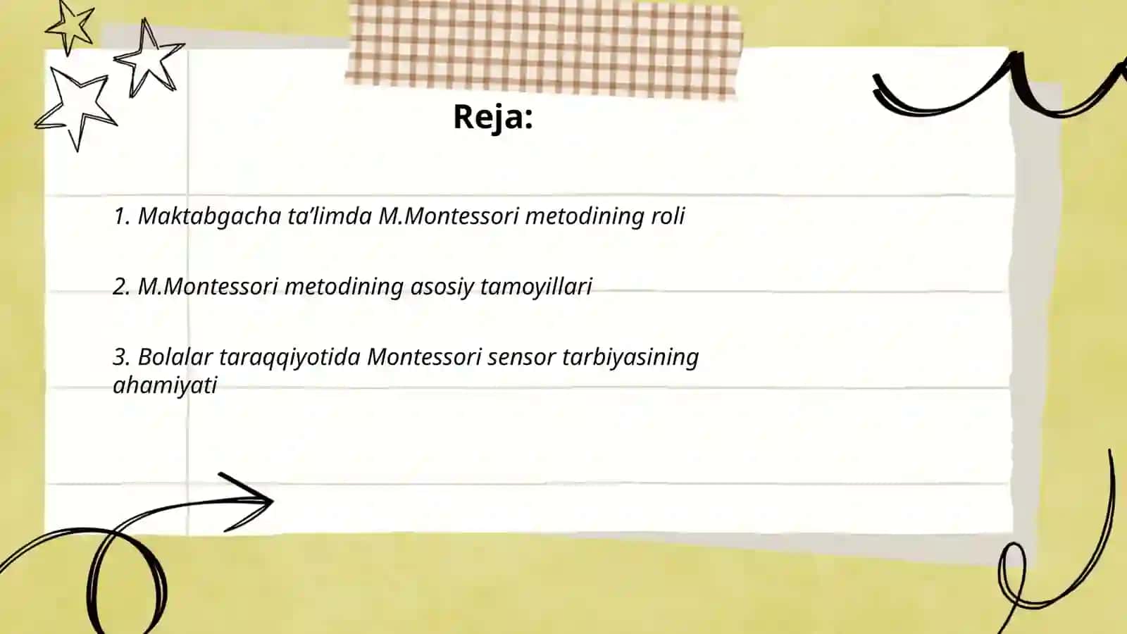 MMT da sensor tarbiya. M.Montessori metodi haqida tushuncha 2