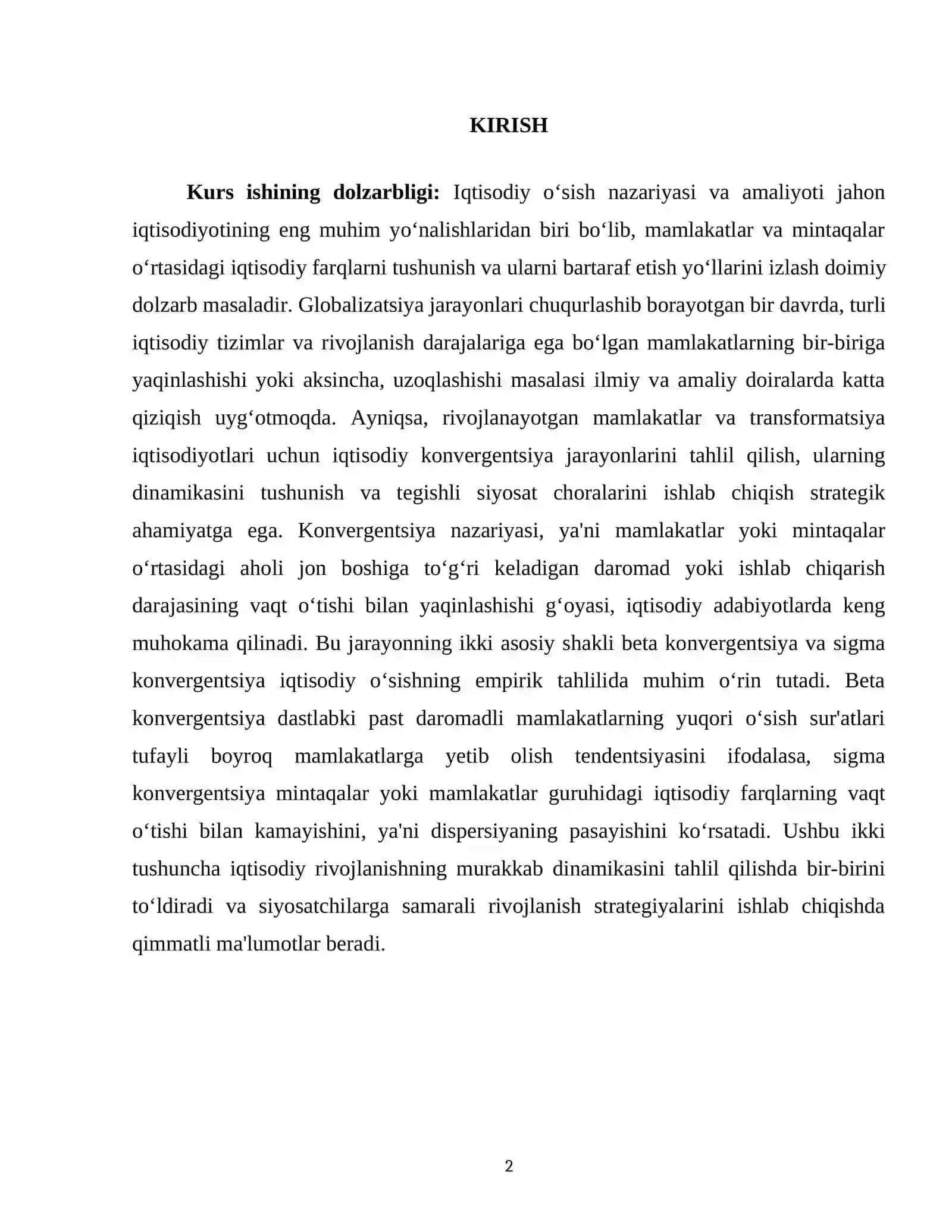IQTISODIY OʻSISHNING KONVERGENTSIYA JARAYONLARI (BETA VA SIGMA KONVERGENTSIYA) 2