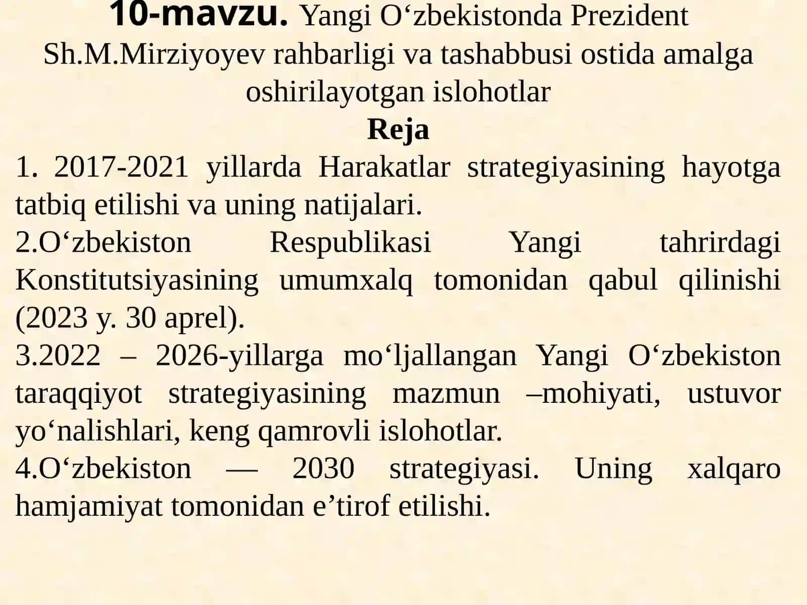 O`zbekistonning eng yangi tarixi fanidan taqdimot 2