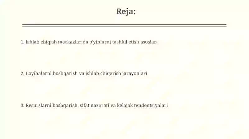 O'yinlarni ishlab chiqish markazlarida tashkil etish 2