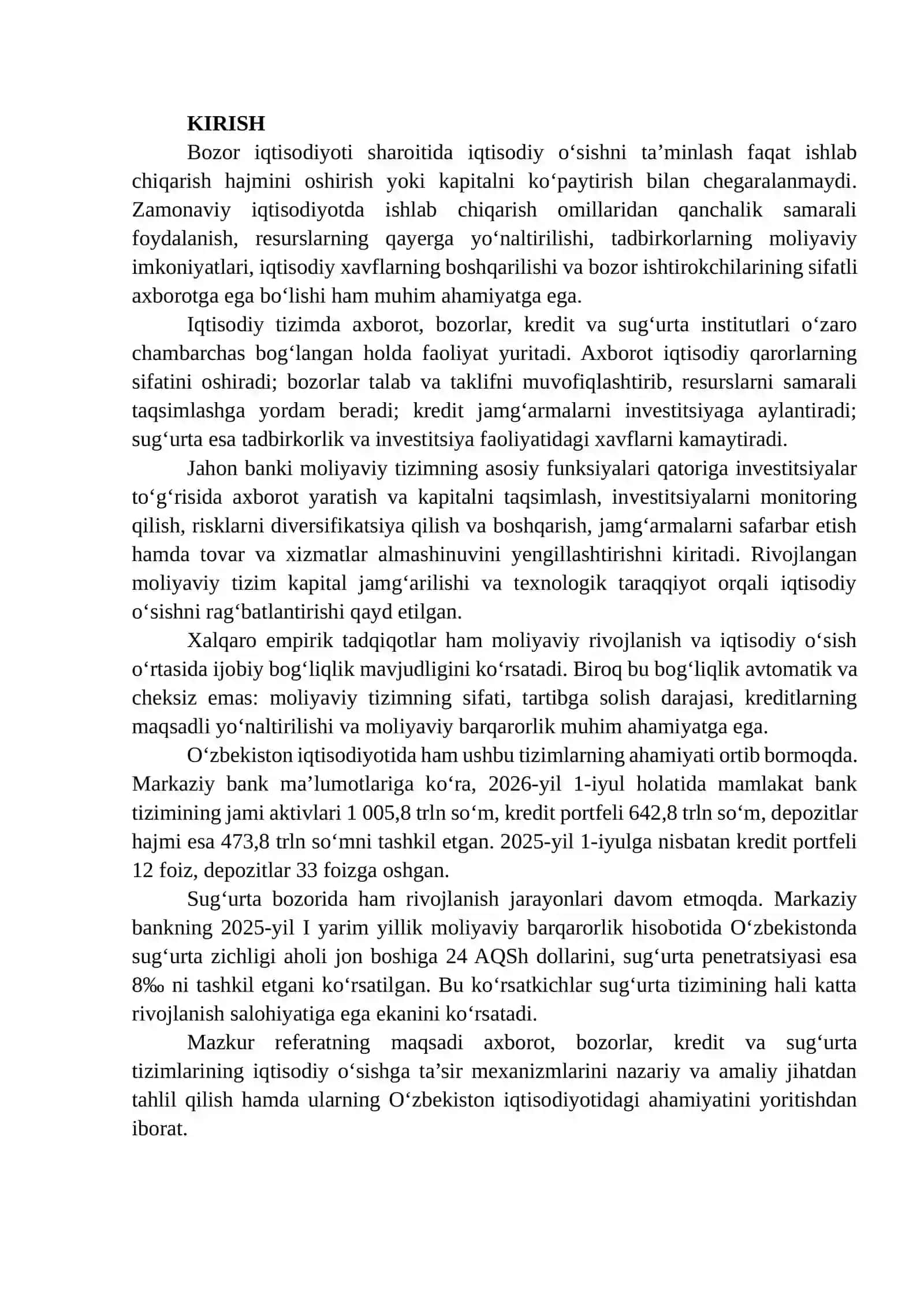 AXBOROT, BOZORLAR, KREDIT VA SUG‘URTA TIZIMLARINING IQTISODIY O‘SISHDAGI ROLINI TAHLIL QILISH 2