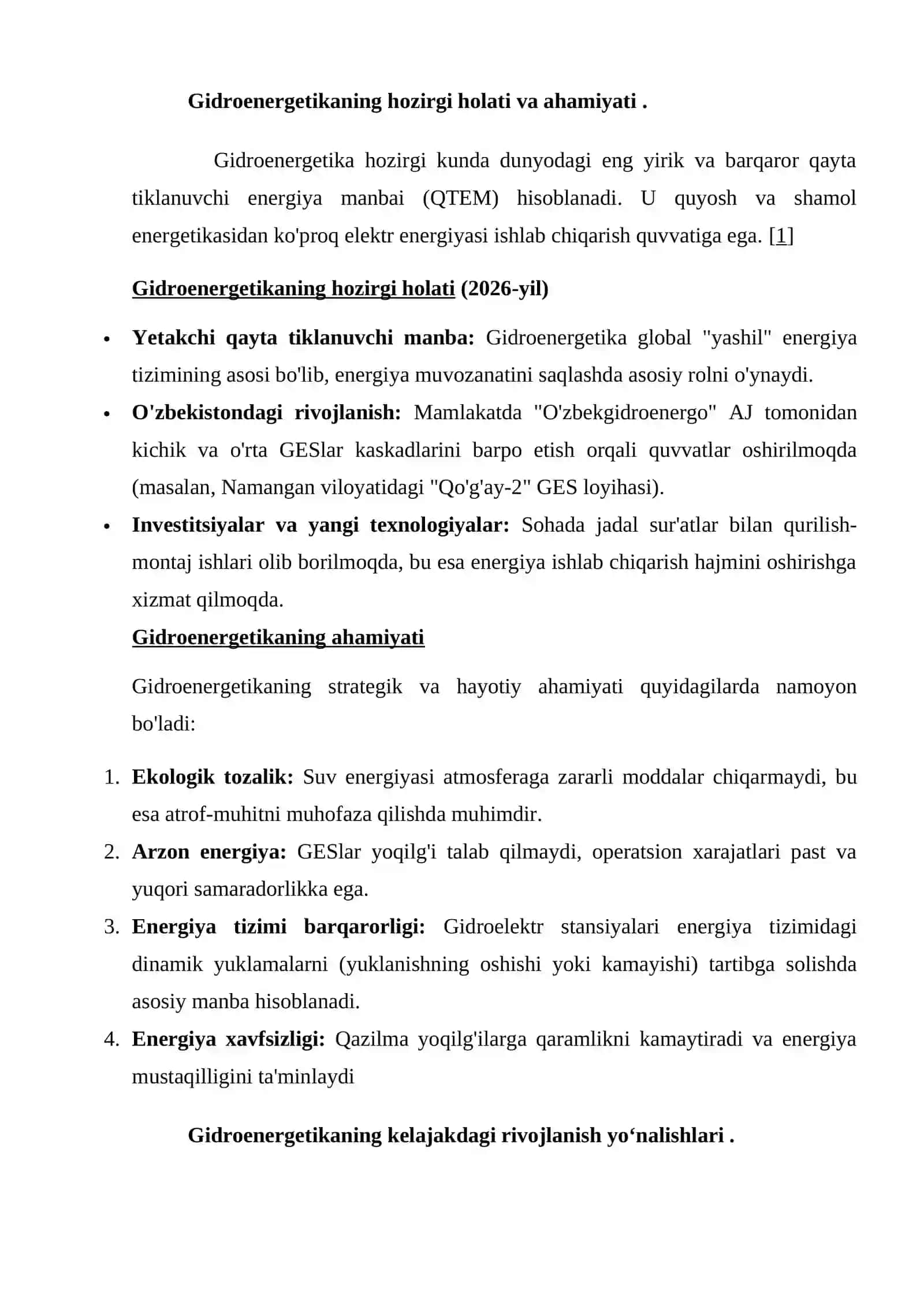 Gidroenergetikaning kelajakdagi rivojlanish yo‘nalishlari va muqobil energiya manbalari bilan integratsiyasi 2