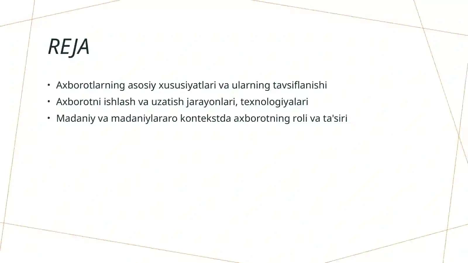Axborotlarning asosiy xususiyatlari va tavsivnomasi 2